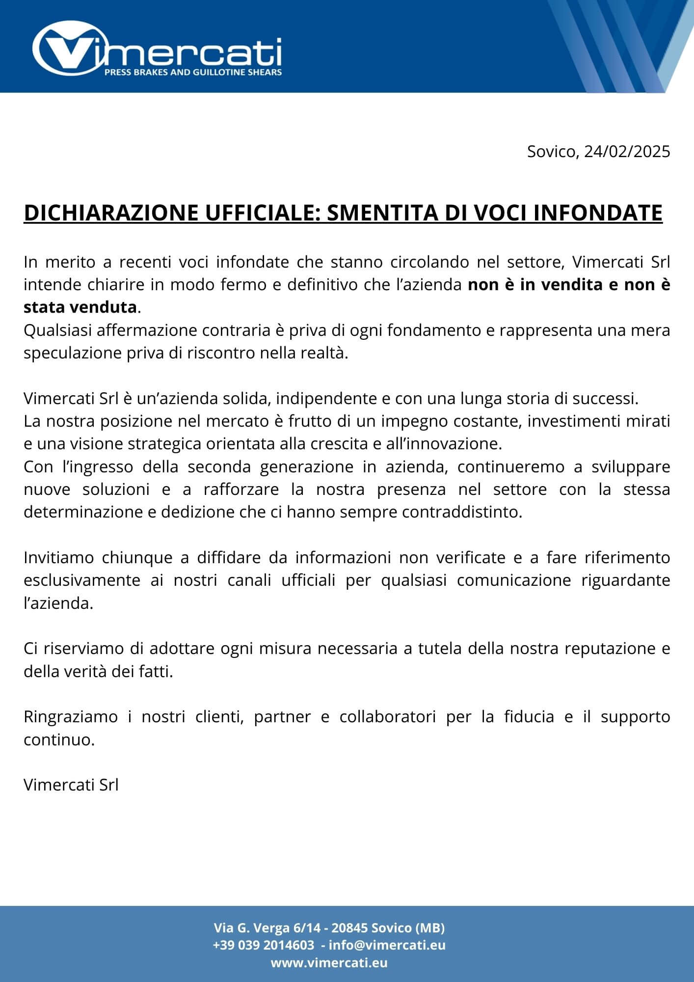 comunicato stampa Vimercati